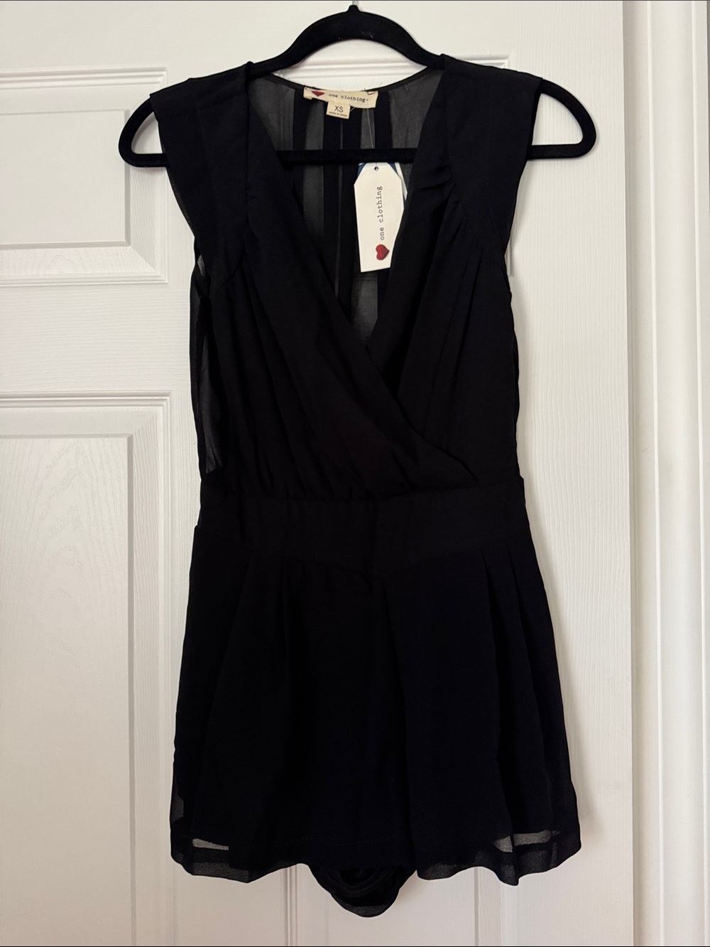 one clothing Black Sleeveless Wrap Romper with V-Neck